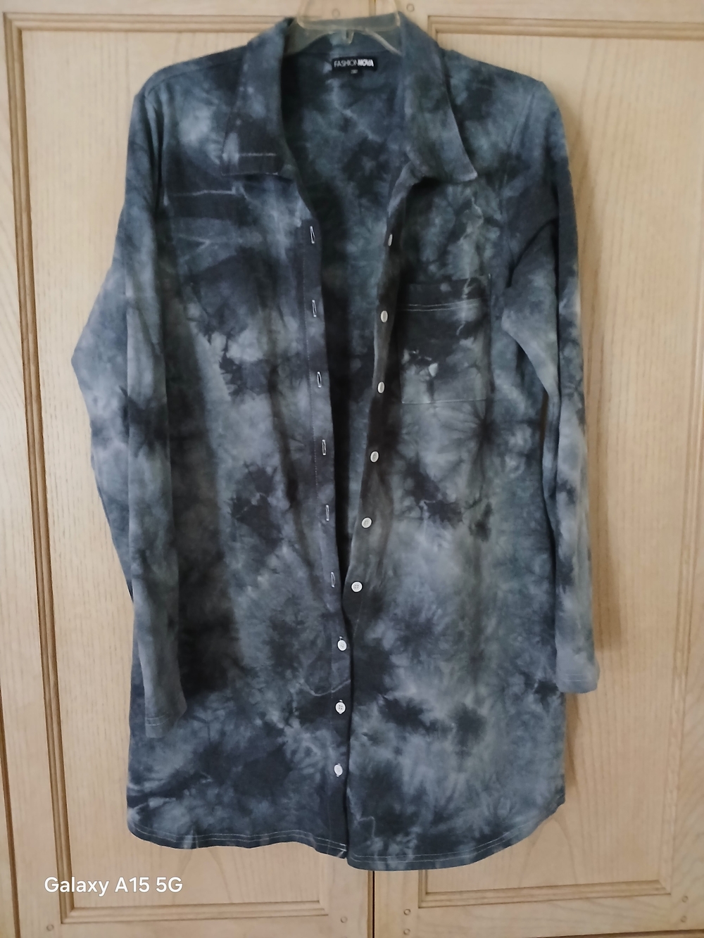 Womems  Black & Gray Tie-Dye Button-Up Dress